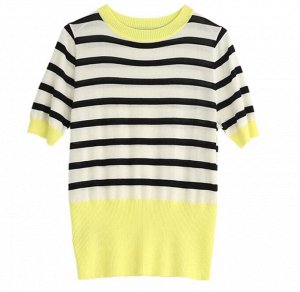 Трикотажная футболка с короткими рукавами и круглым вырезом, высокой талией,лимонно-желтый