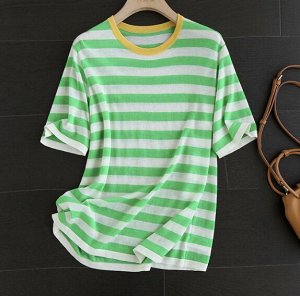 Тонкая трикотажная футболка в полоску,  зеленый