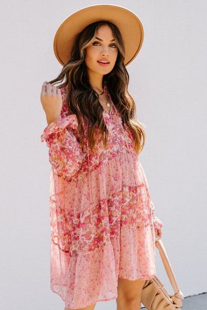 Розовое свободное платье с цветочным принтом