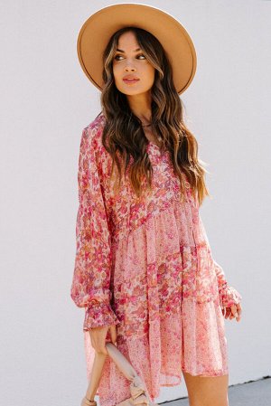 Розовое свободное платье с цветочным принтом