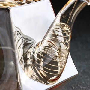 Чайник стеклянный заварочный с бамбуковой крышкой и металлическим фильтром «Октогон», 1,5 л, цвет золотой