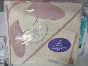 Махровое полотенце с уголком и рукавичкой "Зайка"