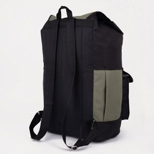 Рюкзак туристический, 55 л, отдел на шнурке, 3 наружных кармана, цвет чёрный/хаки