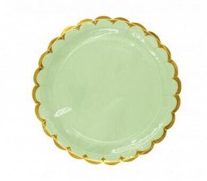 Тарелка бумага Пудровые с золотом набор 10 шт 18 см цвет зеленый
