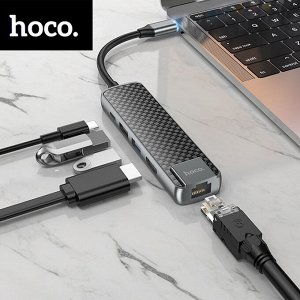 USB-C Хаб 5 в 1 Hoco Easy View HDMI + USB3.0 + USB2.0 + RJ45 + PD