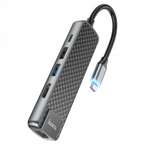 USB-C Хаб 5 в 1 Hoco Easy View HDMI + USB3.0 + USB2.0 + RJ45 + PD