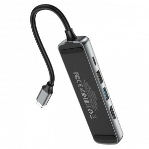 USB-C Хаб 5 в 1 Hoco Easy View HDMI + USB3.0 + USB2.0 + RJ45 + PD