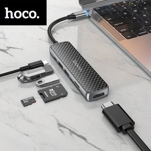 USB-C Хаб 6 в 1 Hoco Easy Display HDMI + USB3.0 + USB2.0 + SD + TF + PD