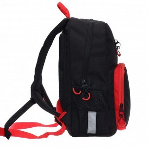 Рюкзак школьный Grizzly, 40 х 25 х 13 см, эргономичная спинка, отделение для ноутбука, чёрный/красный