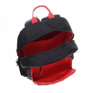 Рюкзак школьный Grizzly, 40 х 25 х 13 см, эргономичная спинка, отделение для ноутбука, чёрный/красный