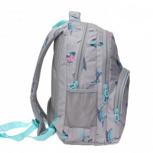 Рюкзак школьный Grizzly "Птички", 40 х 27 х 20 см, эргономичная спинка, отделение для ноутбука, серый