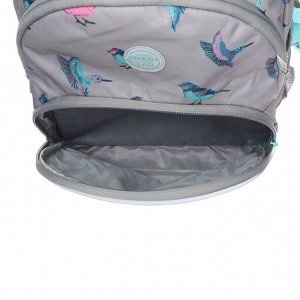 Рюкзак школьный Grizzly "Птички", 40 х 27 х 20 см, эргономичная спинка, отделение для ноутбука, серый