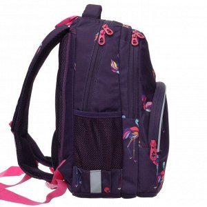 Рюкзак школьный Grizzly "Фламинго", 40 х 27 х 20 см, эргономичная спинка, отделение для ноутбука, фиолетовый