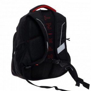 Рюкзак школьный Grizzly, 38 х 26 х 20 см, эргономичная спинка, отделение для ноутбука, чёрный/красный