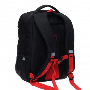 Рюкзак школьный Grizzly, 39 х 26 х 19 см, эргономичная спинка, отделение для ноутбука, чёрный/красный