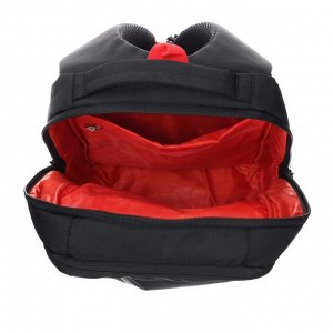 Рюкзак школьный Grizzly, 39 х 26 х 19 см, эргономичная спинка, отделение для ноутбука, чёрный/красный