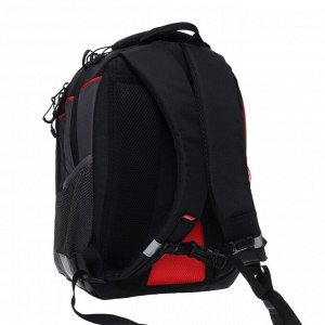 Рюкзак школьный Grizzly, 40 х 27 х 16 см, эргономичная спинка, отделение для ноутбука, чёрный/красный