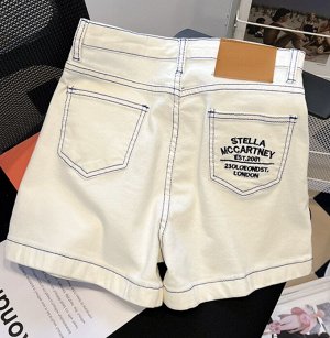 Белые прямые джинсовые шорты с вышивкой,