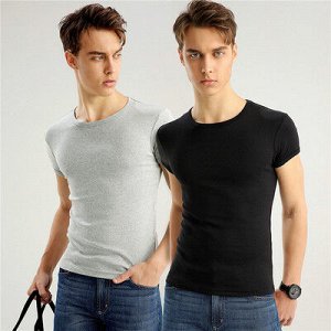 Набор мужских футболок с круглым вырезом (2 шт), цвета серый/черный