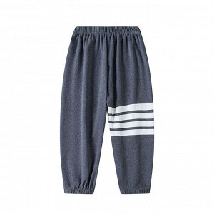 Детские демисезонные спортивные брюки с полосками, на резинке, цвет серый