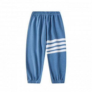 Детские демисезонные спортивные брюки с полосками, на резинке, цвет синий