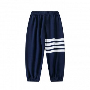 Детские демисезонные спортивные брюки с полосками, на резинке, цвет тёмно-синий