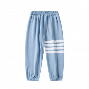 Детские демисезонные спортивные брюки с полосками, на резинке, цвет голубой