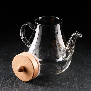 Чайник стеклянный заварочный с бамбуковой крышкой и металлическим фильтром «Эко. Восток», 1,2 л, 20x12,5x17 см