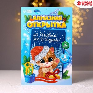 Алмазная мозаика на открытке «Котик в колпачке»