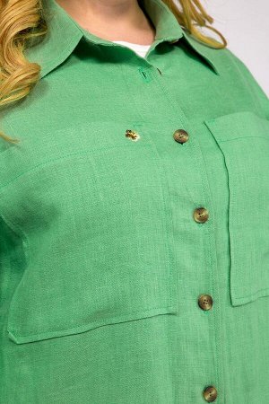 Блузка Рост: 164 см. Состав ткани: лен – 100% Блуза женская прямого силуэта. На детали переда имеются накладные карманы, один из них дополнен вышивкой. Перед и спинка с подрезом по линии бедер. Горлов