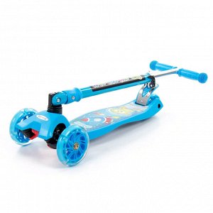 Самокат детский 57х25,7х75см, полипропилен, складная ручка, светящиеся колеса, с наклейкой V1, голубой (Китай)