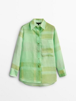 Рубашка из 100% ткани рами зеленого цвета