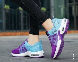 Текстильные женские кроссовки со шнуровкой, дышашие, цвет синий/фиолетовый/белый