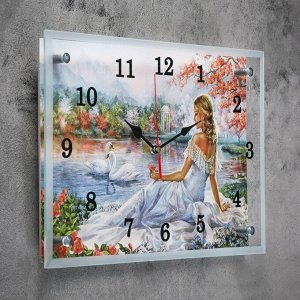 Часы настенные, серия: Люди, "Девушка и лебеди", 25х35  см