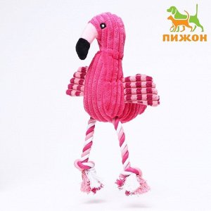 Игрушка мягкая для собак "Тукан" с пищалкой и канатом, 37 х 16 см, розовая