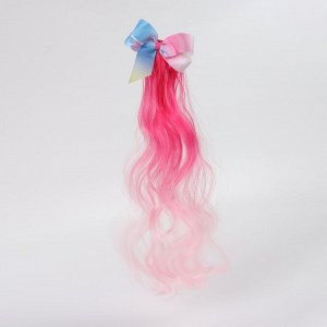 Queen fair Локон накладной «Бантик», кудрявый волос, на заколке, 32 см, цвет нежно-розовый/розовый