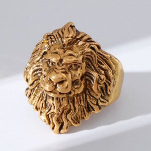 Кольцо "Перстень" лев, цвет чернёное золото, безразмерное