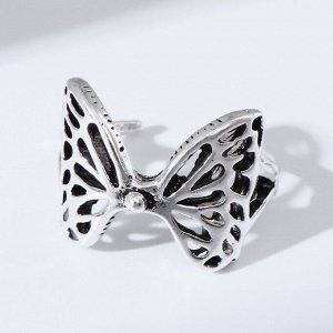 Кольцо "Крылья" бабочка, цвет серебро, безразмерное