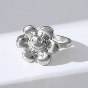 Кольцо "Настроение" цветок-смайлик, цвет серебро, безразмерное