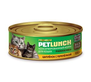 Конс. для кошек 100г."Petlunch" рубленное мясо ЦЫПЛЕНОК+ПЕРЕПЁЛКА 24шт.