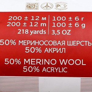 Пряжа "Мериносовая" 50%меринос.шерсть, 50% акрил 200м/100гр (02-Черный)