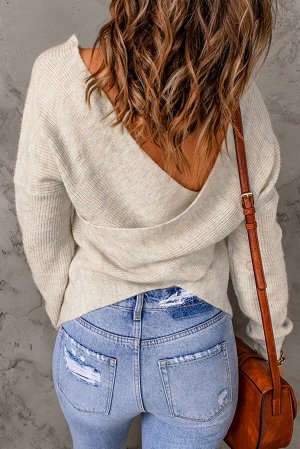Apricot Criss Cross Wrap Plunging Neck Sweater