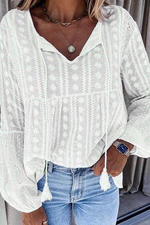 Белая текстурированная блузка с завязками