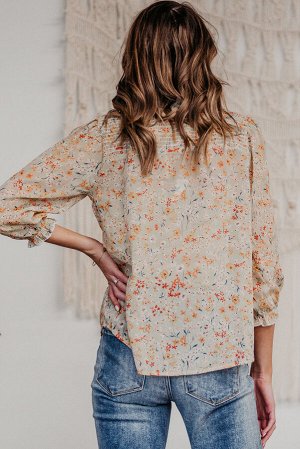 Floral Print Lace Up V Neck Buttoned Shirt