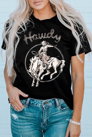 Черная футболка с принтом ковбой и надписью: Howdy