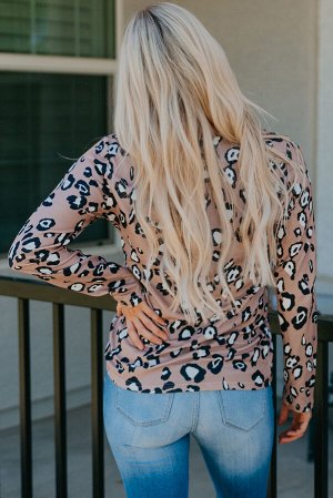 Leopard Print Lace Trim V Neck Top