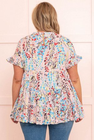 Pink Floral Print Tiered Ruffled Plus Size Blouse