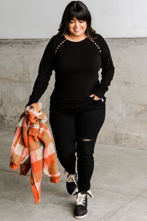 Plus Size Solid Buttons Long Sleeve Top