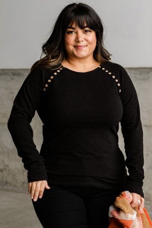 Plus Size Solid Buttons Long Sleeve Top