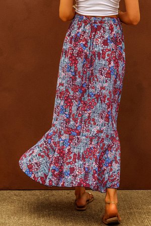 Разноцветная длинная юбка с цветочным принтом и кулиской со сборками